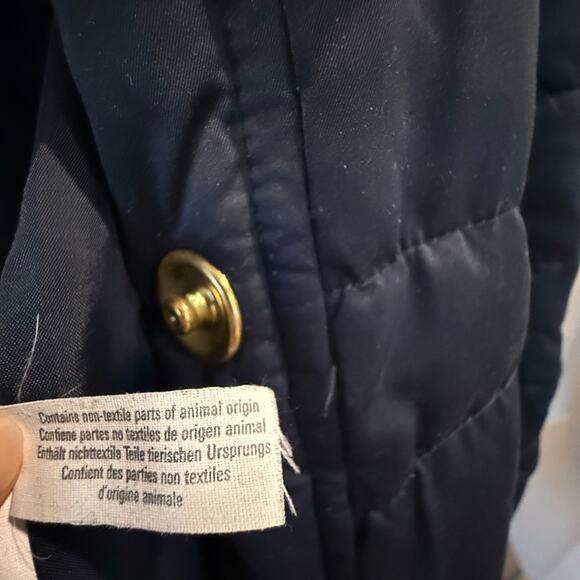 Esprit Quilted Down Puffer Jacket Parka Long Navy Gold Fur Detachable Hood Sz L - Picture 10 of 16